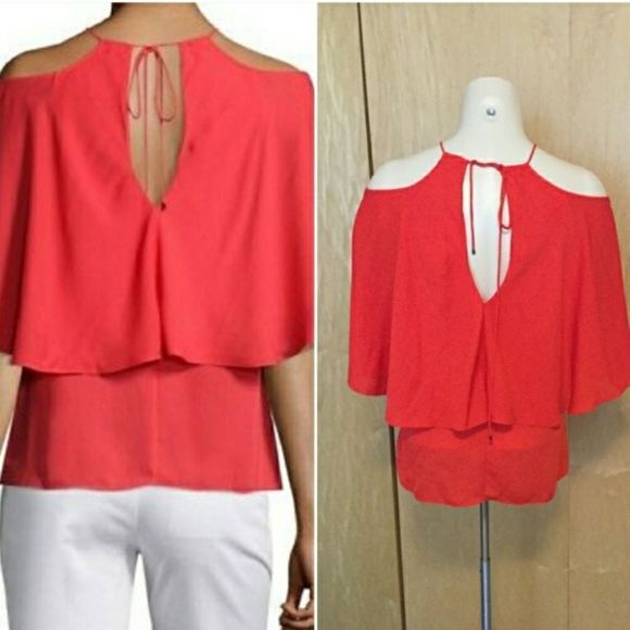 Halston Women's Red Flowy Top W Hardware - Picture 6 of 10